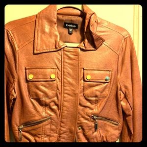 Faux fashion vintage leather bomber BEBE jacket.